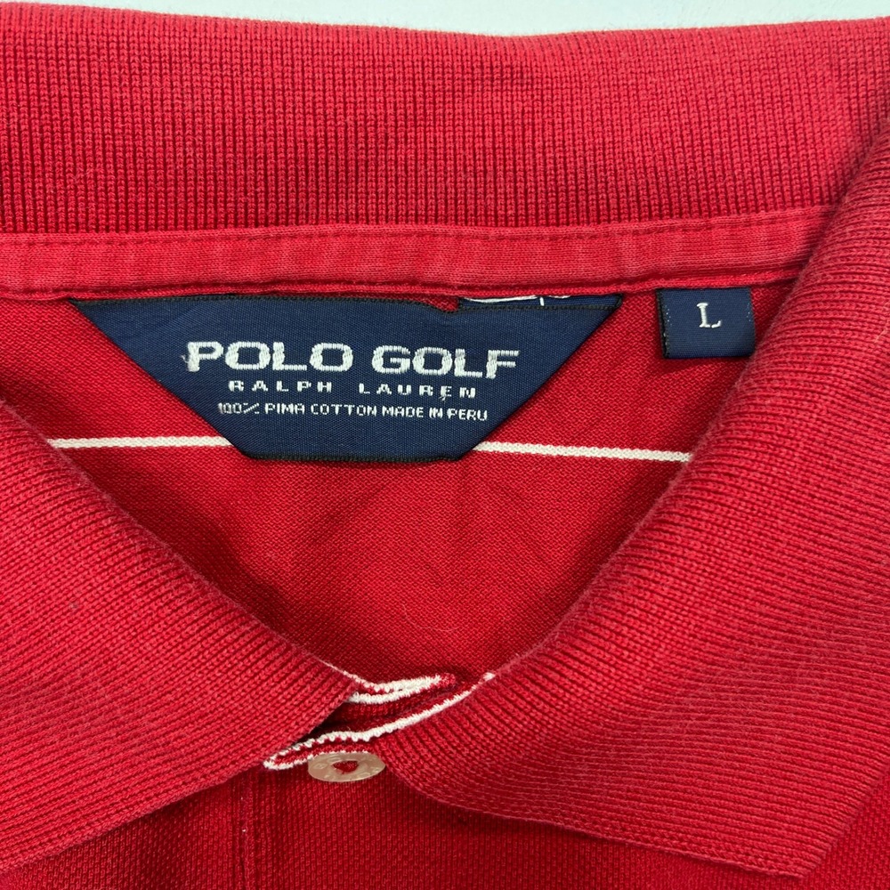 Polo Golf Ralph Lauren Striped Polo Shirt Red White Size Large Pima Cotton - Picture 3 of 3